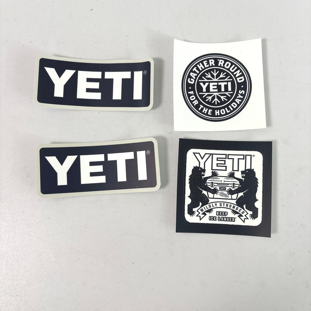 YETI Sticker Decal Navy White Holiday Bear Wildly Stronger Logo Set of 4 NEW
